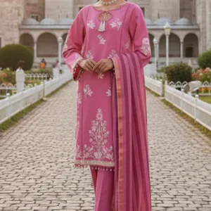 Embroidered - 3 Pc Cotton Suit (Dyed Jacquard Dupatta)