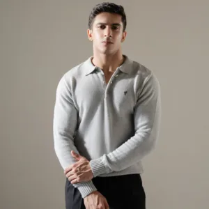 Grey Knitted Full Sleeves POLO