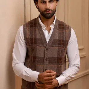 Men Sleeveless Light Brown Cardigan