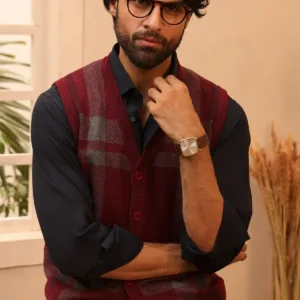 Men Maroon Sleeveless Cardigan