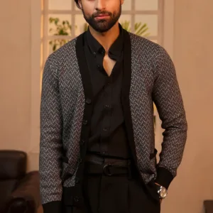 Men Full Sleeves Black Cardigan