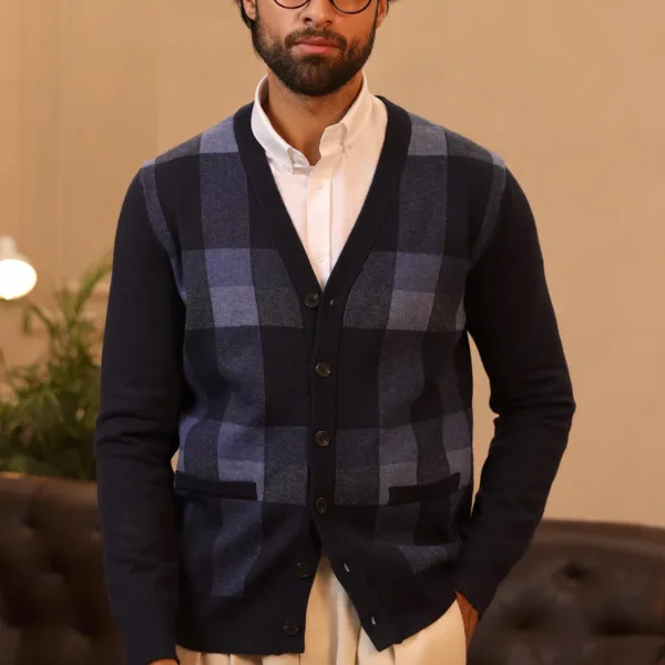 Men Full Sleeves multi Navy Cardigan